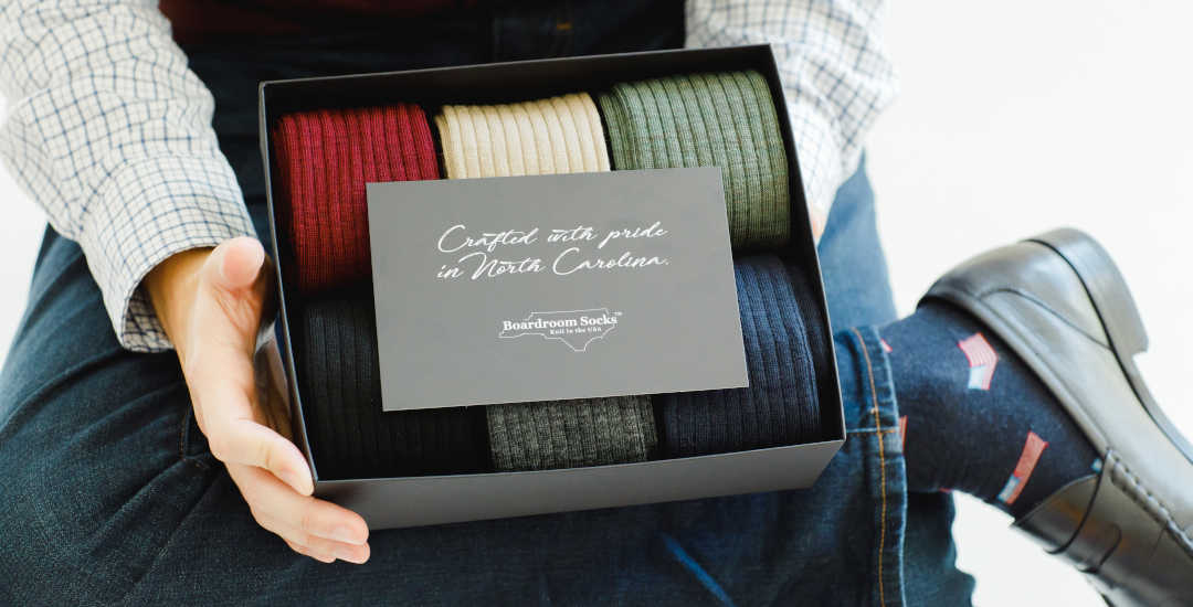 Man Holding Gift Box of Dress Socks