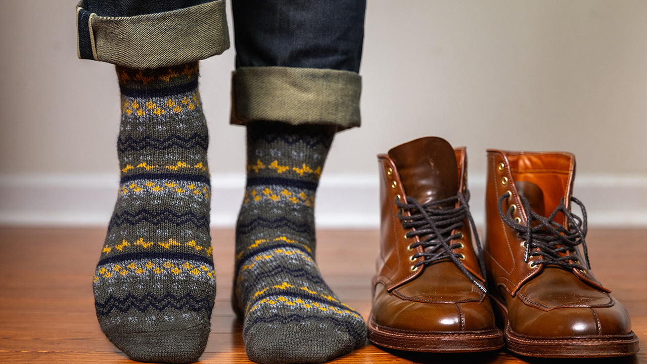 olive green fair isle wool socks for dress boots