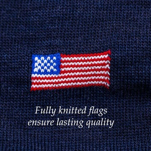 close up knitted American flag on patriotic dress socks