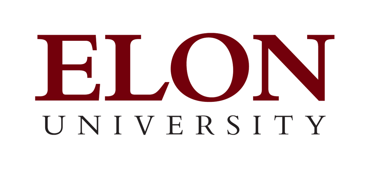 Elon University logo with 'ELON' in dark red serif letters and 'UNIVERSITY' in dark gray serif letters, centered on a solid white background.