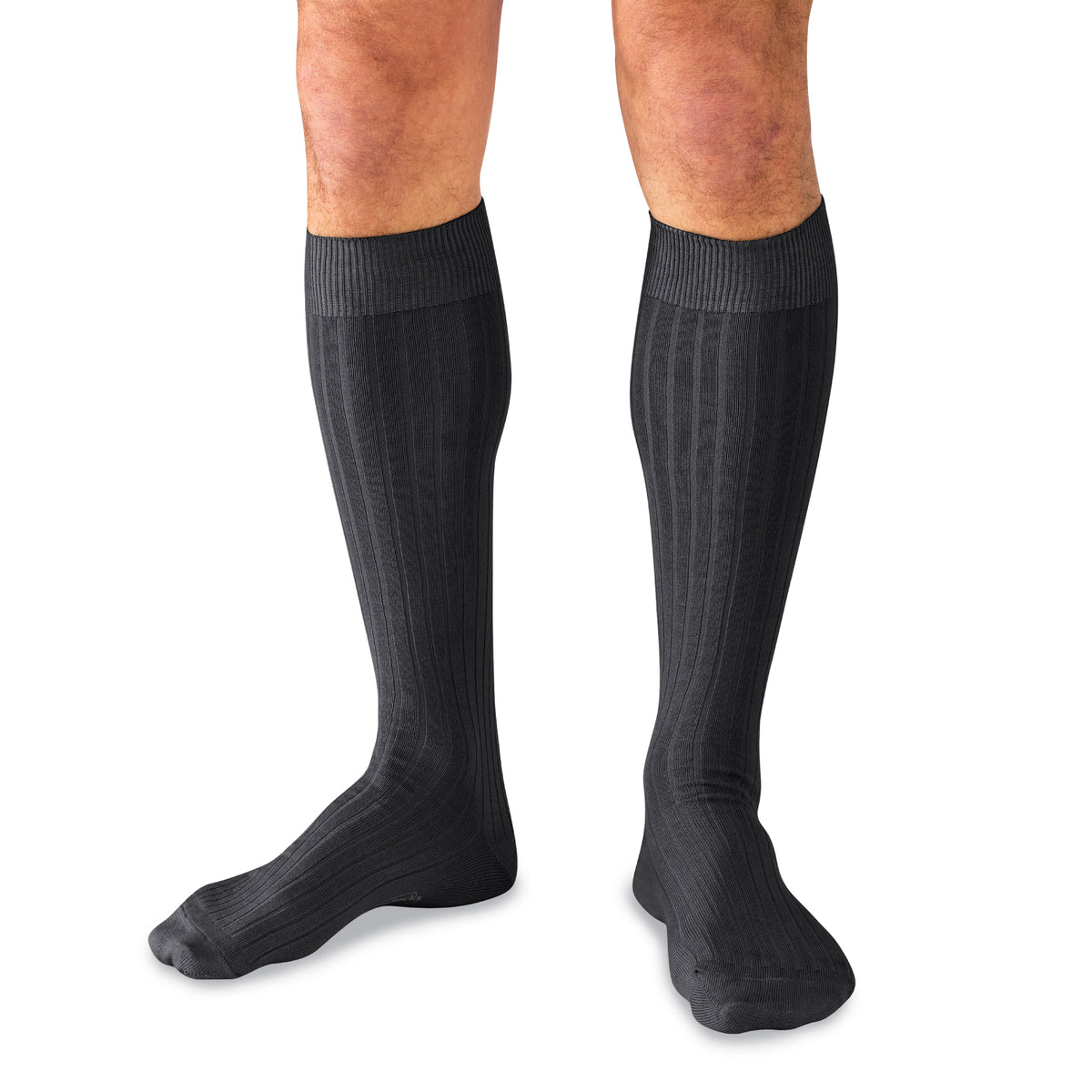 model wearing Grey Cotton Over the Calf Dress Socks on a white background