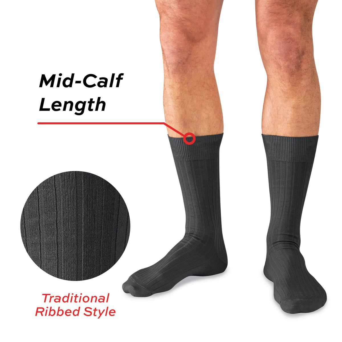 model wearing Grey Cotton Mid Calf Dress Socks on white background