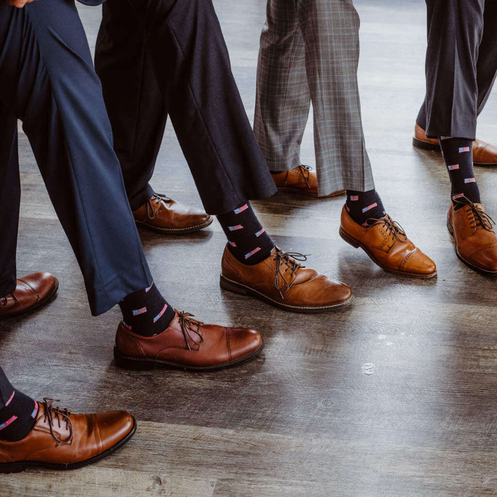 Groomsmen Wearing American Flag Dress Socks