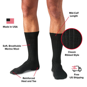 infographic detailing black dress socks features and benefits