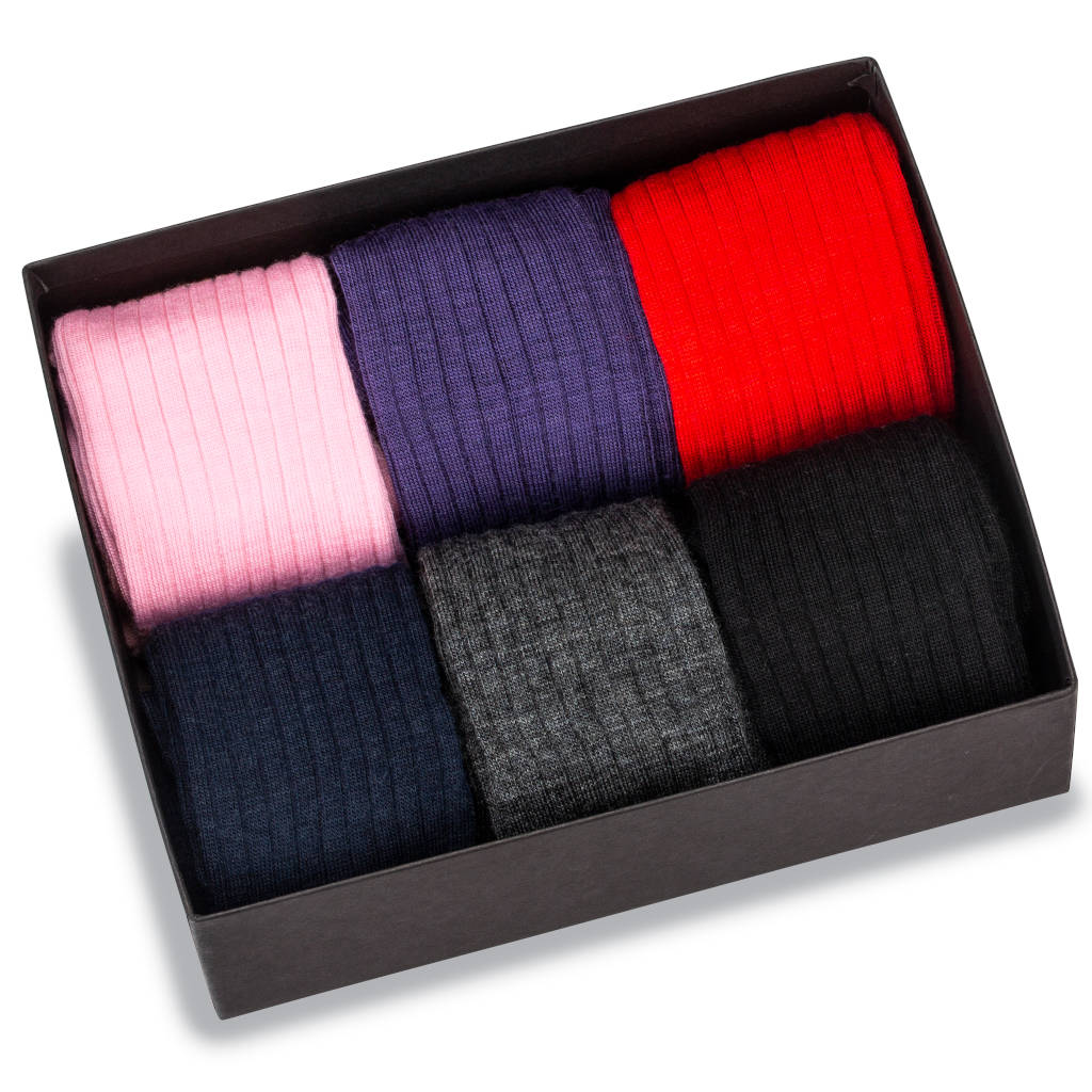 gift box full of colorful wool dress socks for men