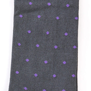 Purple Dots on Grey Cotton Over the Calf Dress Socks