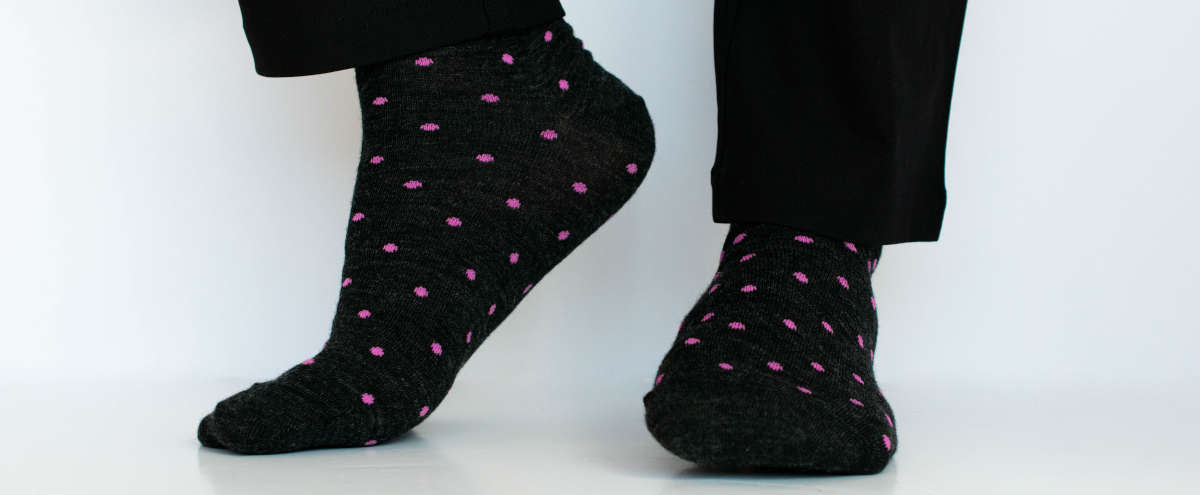 cool dress socks with bright pink polka dots