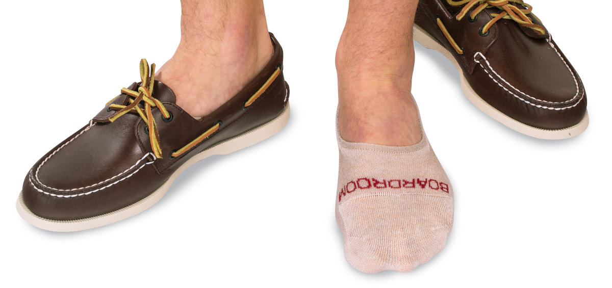 tan no-show socks for Sperrys with brown boat shoes
