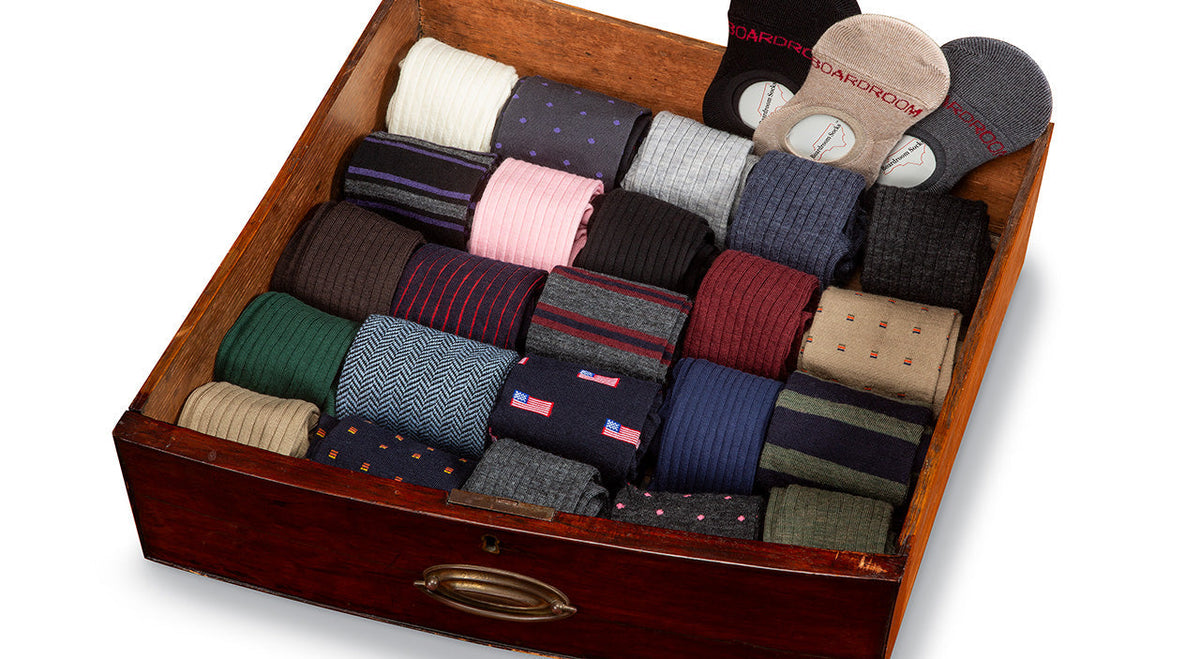 sock drawer filled with a variety of Boardroom Socks