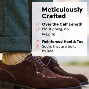 khaki merino wool ribbed dress socks with meticulously crafted infographic overlay