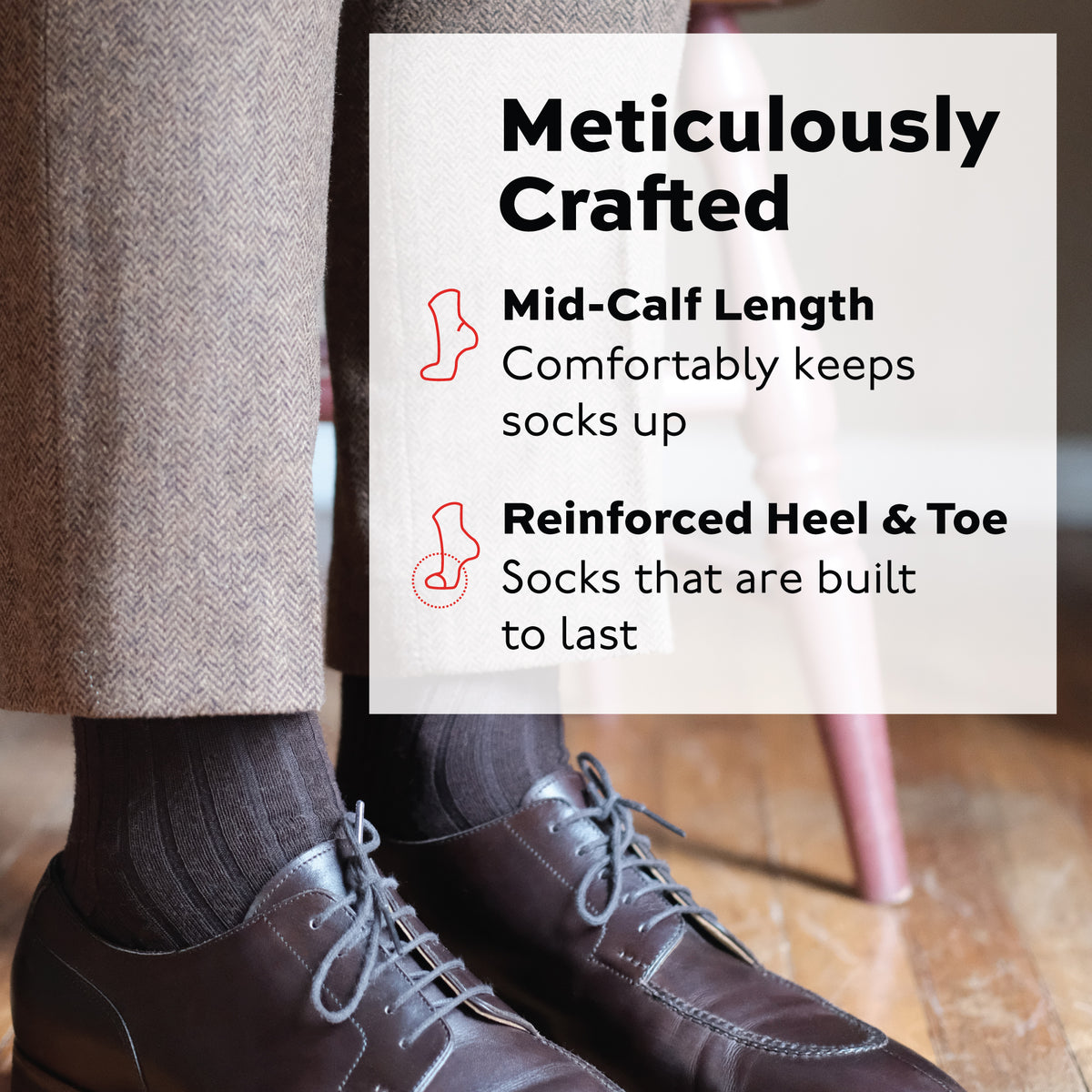 Brown Merino Wool Mid Calf Dress Socks