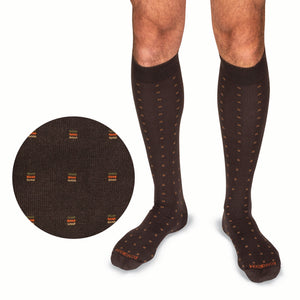 Square Knots on Brown Cotton Over the Calf Dress Socks