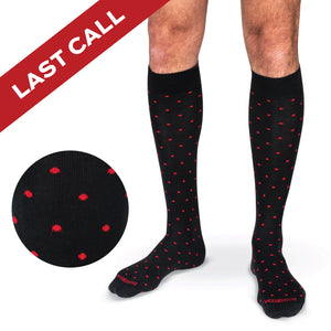 Red Dots on Black Cotton Over the Calf Dress Socks
