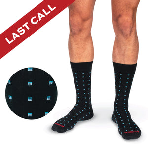 Blue Square Knots on Black Cotton Mid Calf Dress Socks