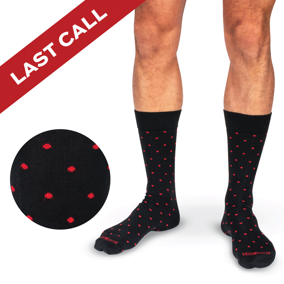 Red Dots on Black Cotton Mid Calf Dress Socks