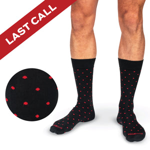 Red Dots on Black Cotton Mid Calf Dress Socks