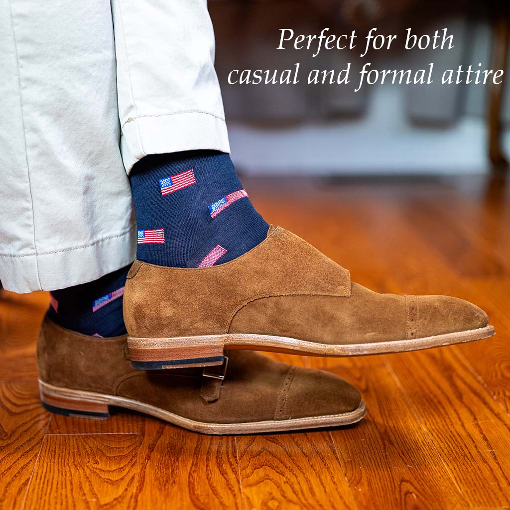 American Flag Navy Merino Wool Mid-Calf Dress Socks | Boardroom Socks