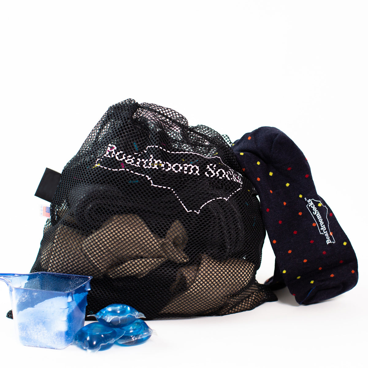 Boardroom Socks laundry bag filled with dress socks