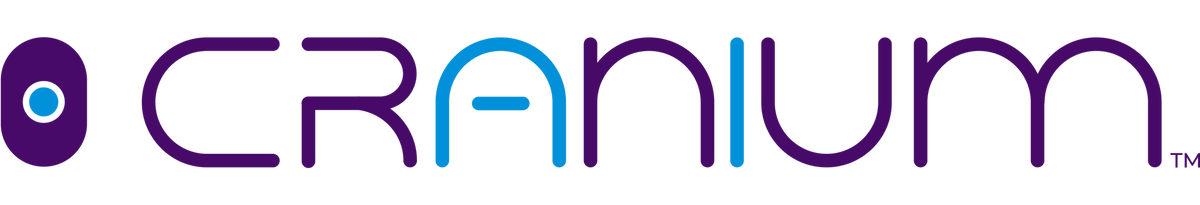 The logo for CRANIUM, featuring stylized purple and blue lettering with a circular blue-and-white icon on the left, shown on a plain white background.