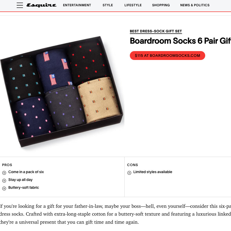 Esquire features Boardroom Socks in list of best dress socks