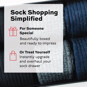 Shopping simplified infographic on image of dress sock gift box