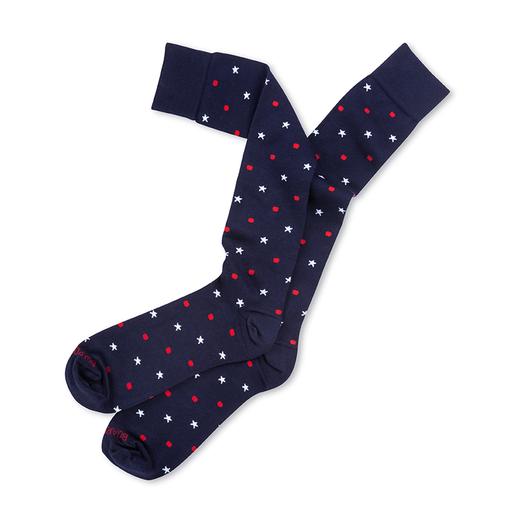 Patriotic Over the Calf Dress Socks | Made in USA from Imported Yarn | Navy Cotton, Size 8-12