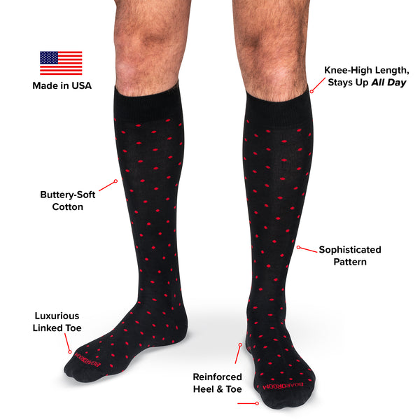 DOTS RED ON BLACK CREW SOCKS