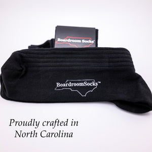 black cotton ribbed dress socks made in North Carolina by Boardroom Socks