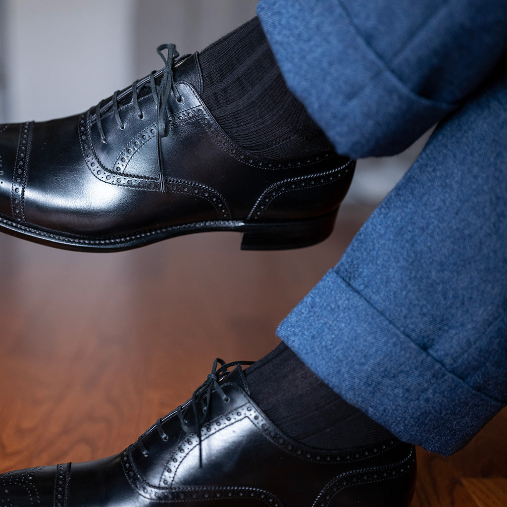 classic black cotton ribbed dress socks for men