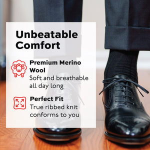 man wearing nice clothes, shoes and black over the calf merino wool socks