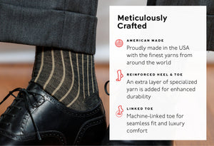 infographic detailing charcoal grey shadow stripe dress socks from Boardroom Socks