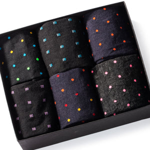 gift box filled with six pairs of colorful men's dress socks
