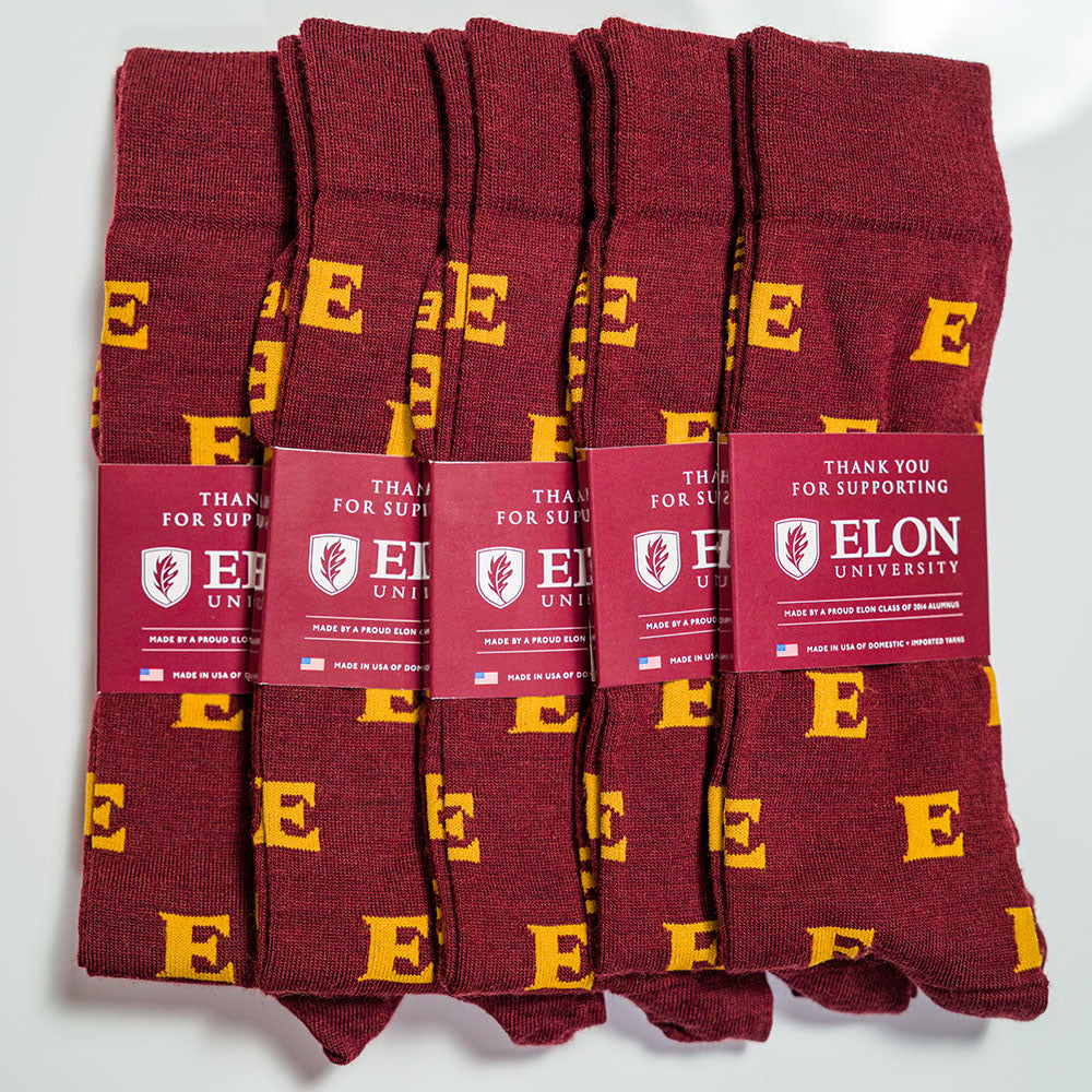 custom dress socks for Elon University made by Boardroom Socks