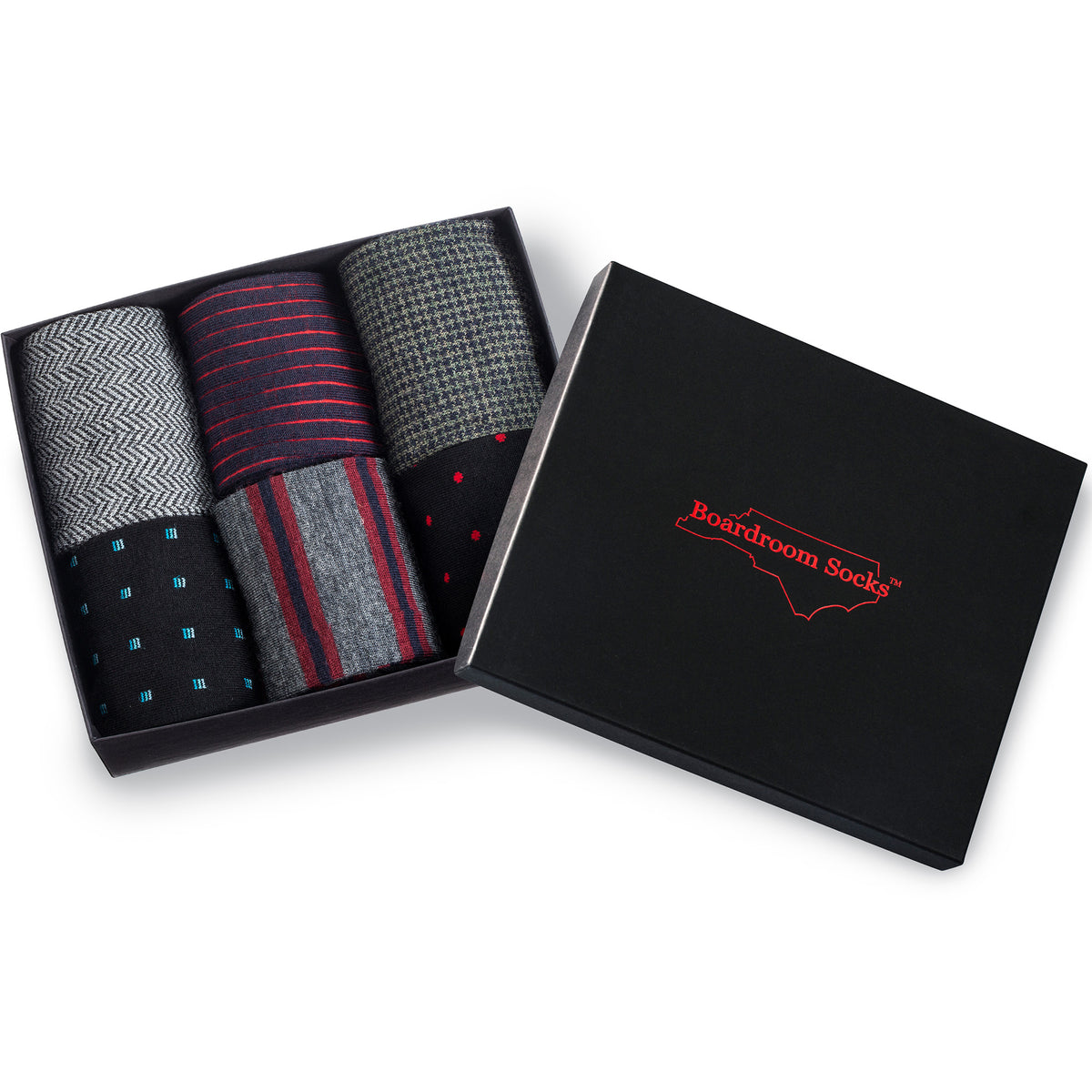 Merino Wool Over the Calf Patterned Dress Socks - 6 Pair Gift Box