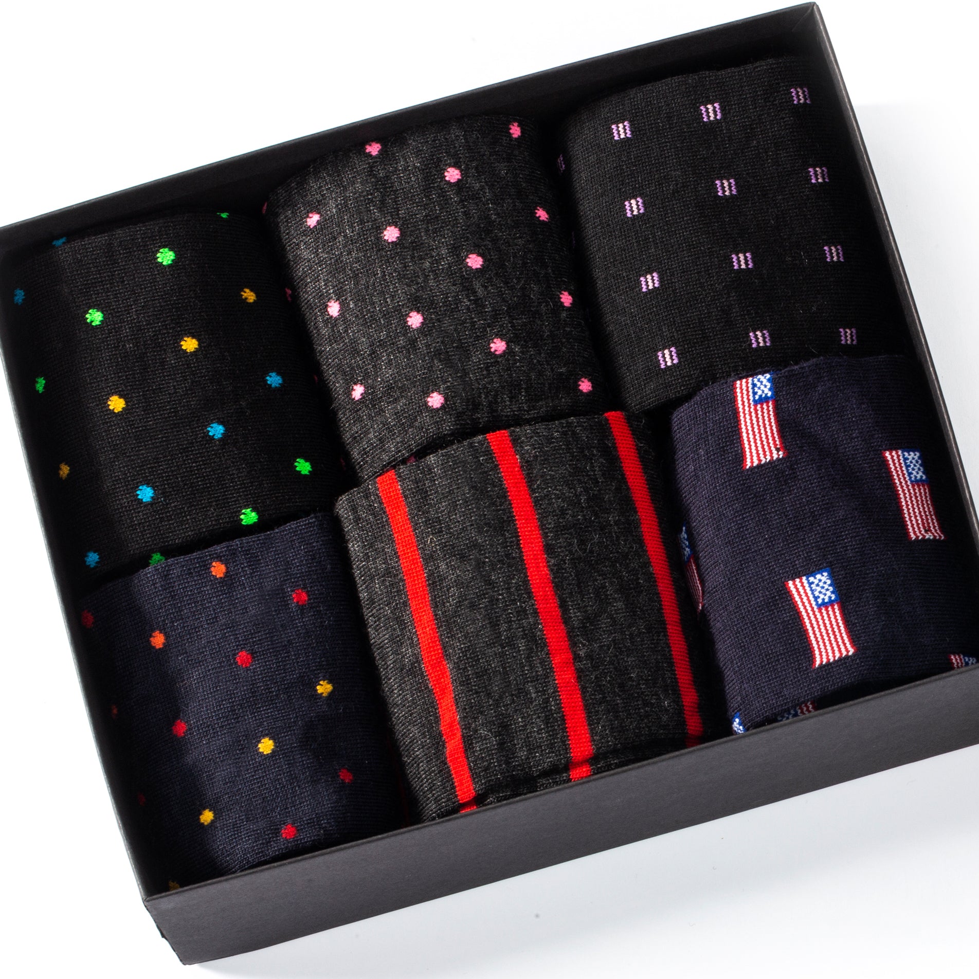 gift box filled with colorful men's dress socks from Boardroom Socks