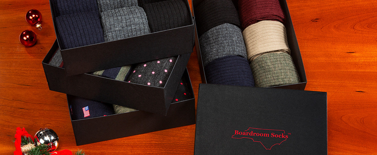 gift boxes filled with socks from Boardroom Socks