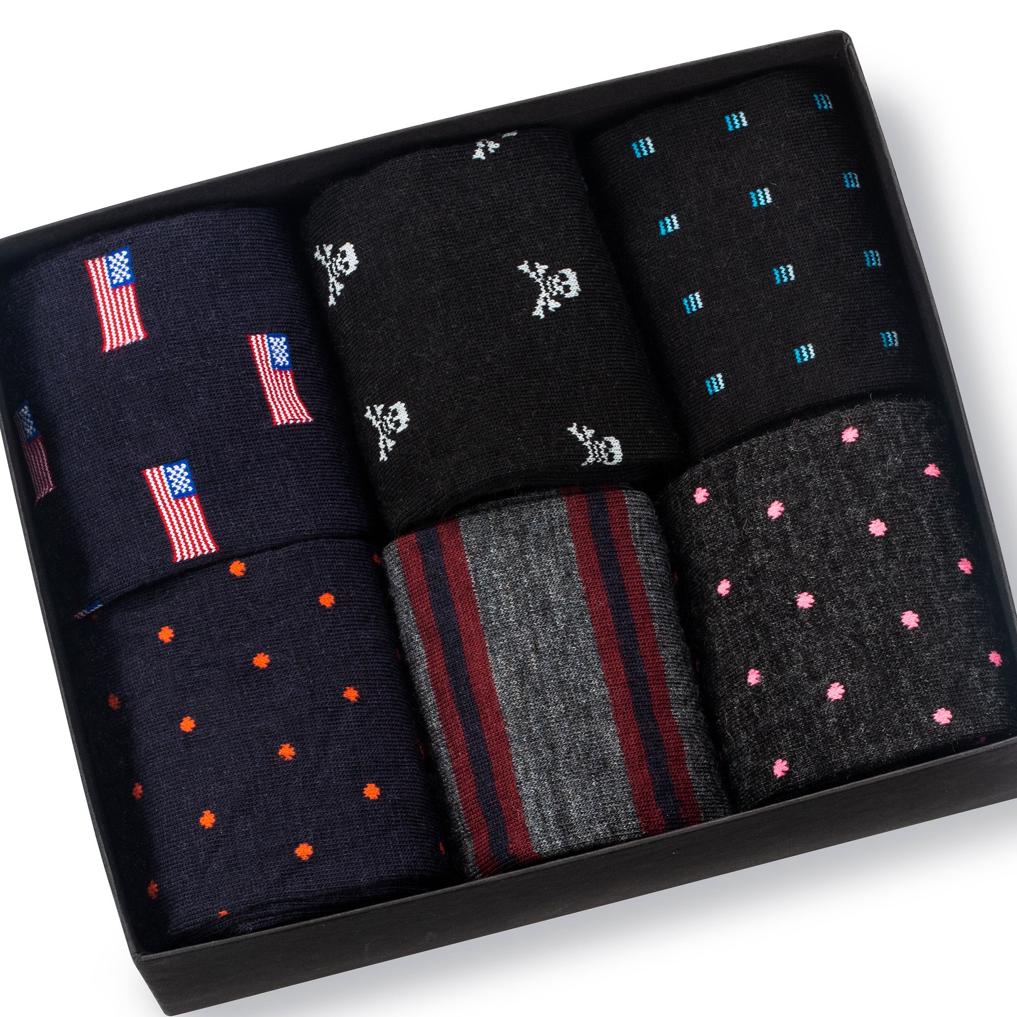 Merino Wool Mid-Calf Patterned Dress Socks - 6 Pair Gift Box ...