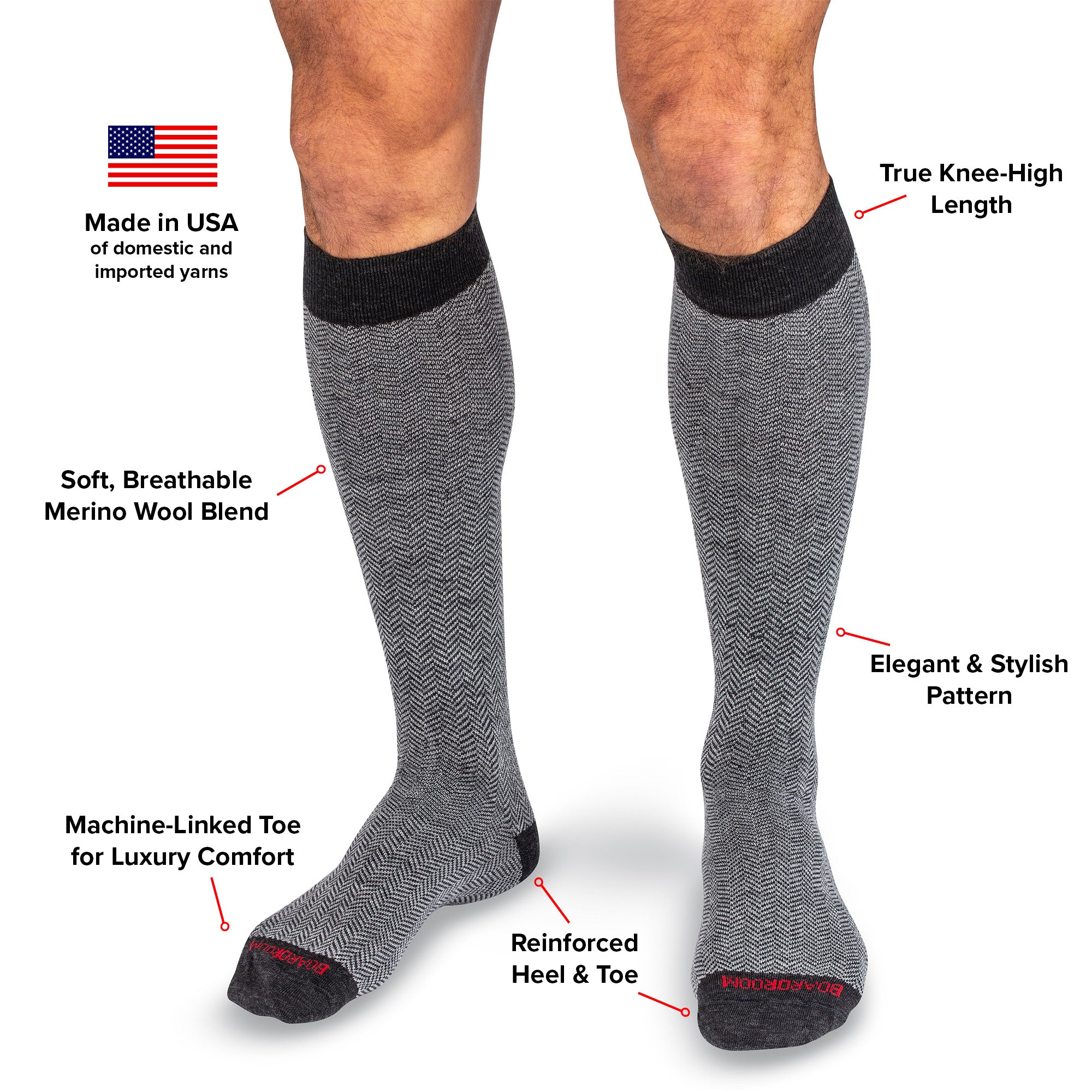 Herringbone Over the Calf Dress Socks | Grey Merino Wool Herringbone Socks for Men | Boardroom Socks Herringbone Over the Calf Dress Socks | Grey Merino Wool Herringbone Socks for Men | Boardroom Socks