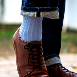 sky blue dress socks with jeans and brown leather dress sneakers