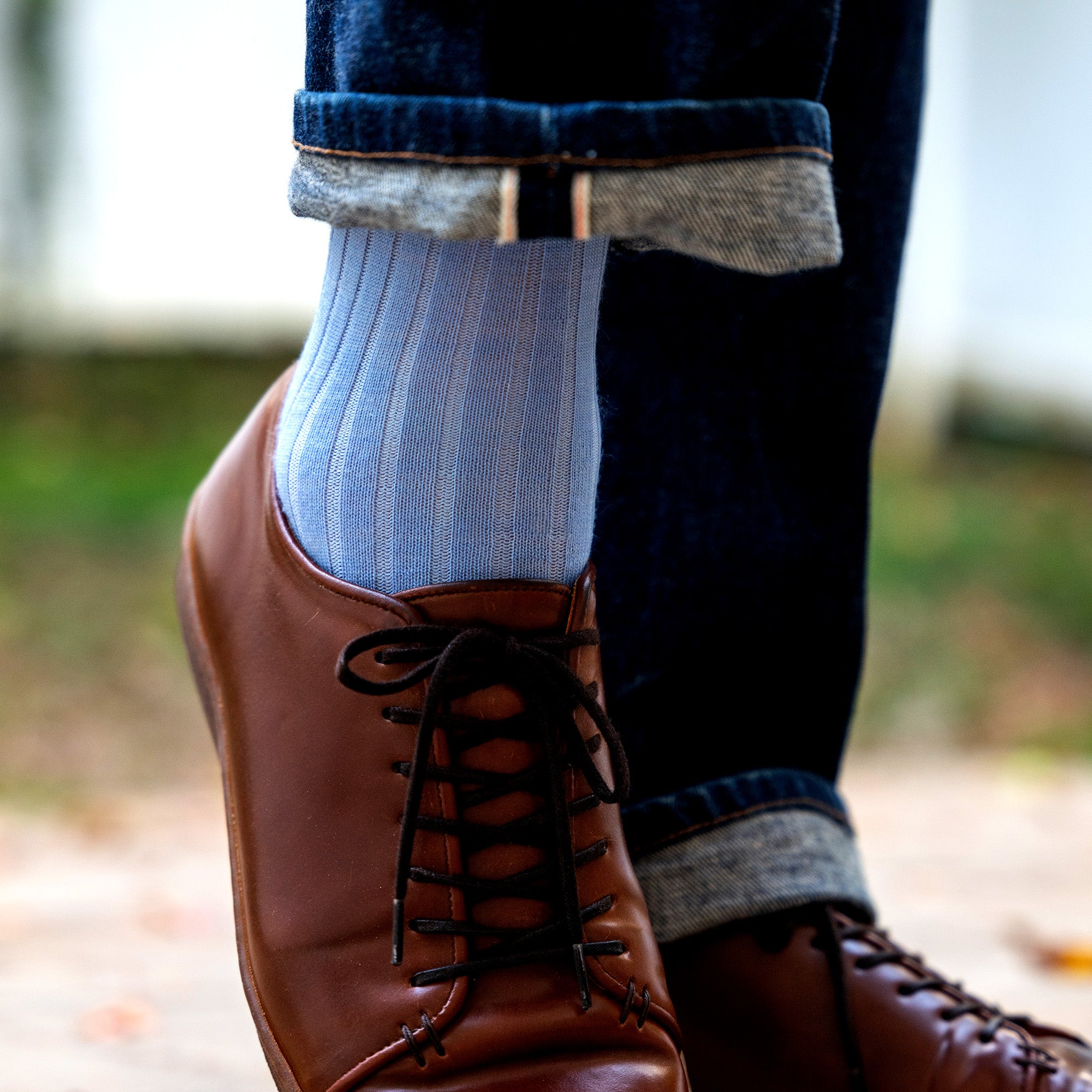Sky Blue Merino Wool Over the Calf Dress Socks