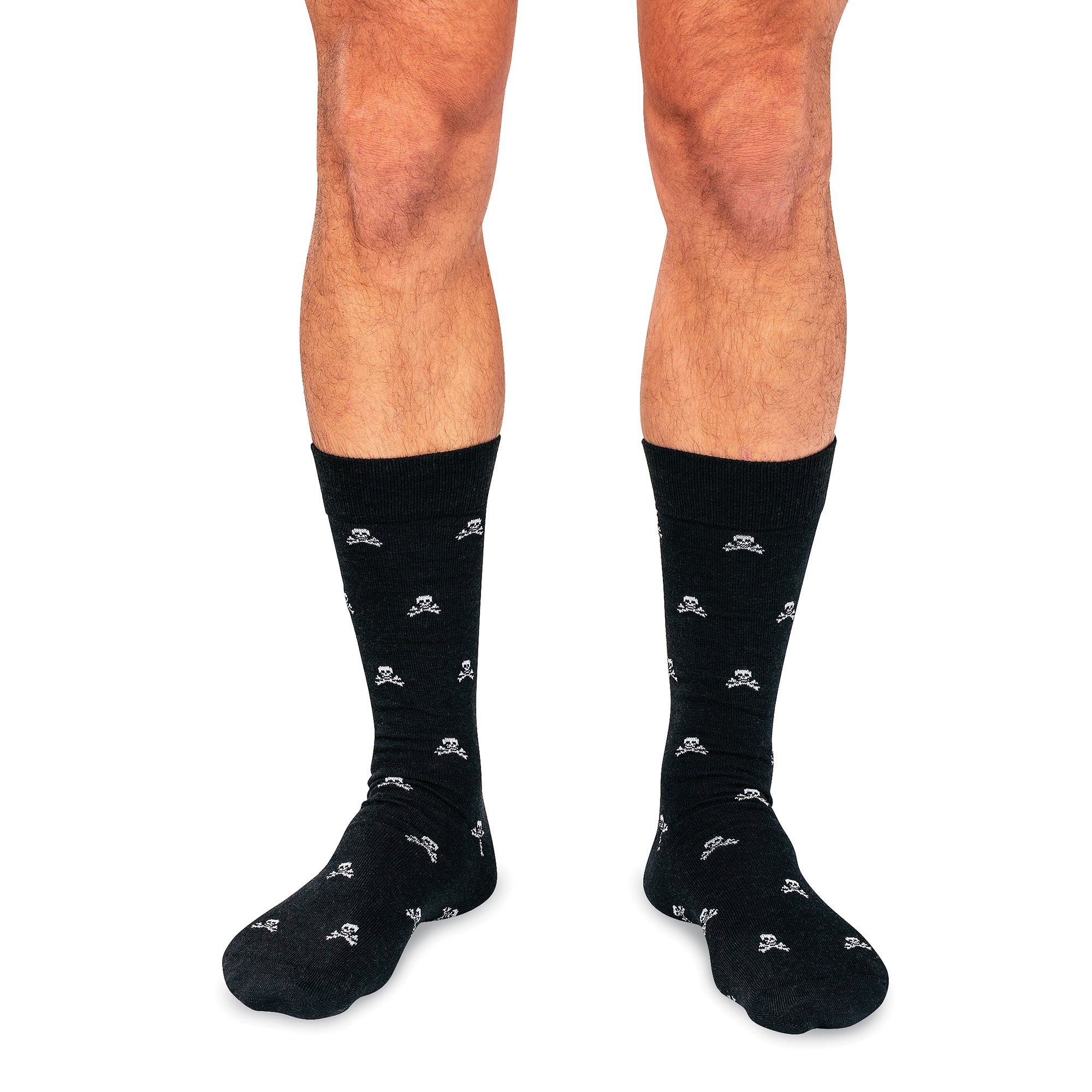 Jolly Roger on Black Merino Wool Mid Calf Dress Socks - Boardroom
