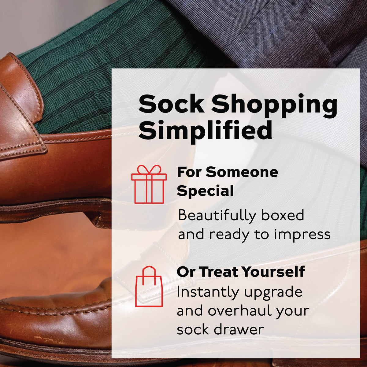 man wearing brown loafers and forest green Merino Wool Over the Calf Dress Socks