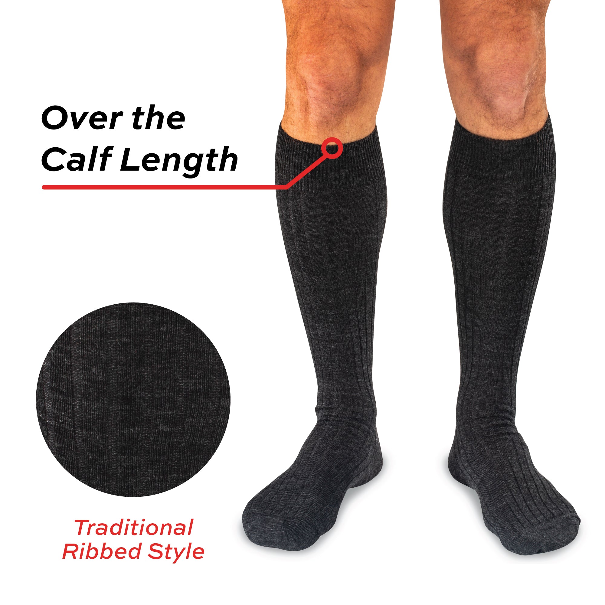 Charcoal Merino Wool Over the Calf Dress Socks