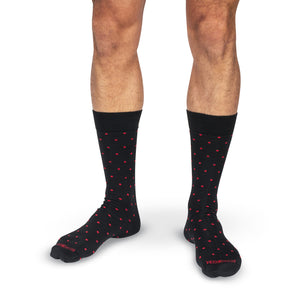 model wearing black and red cotton dress socks