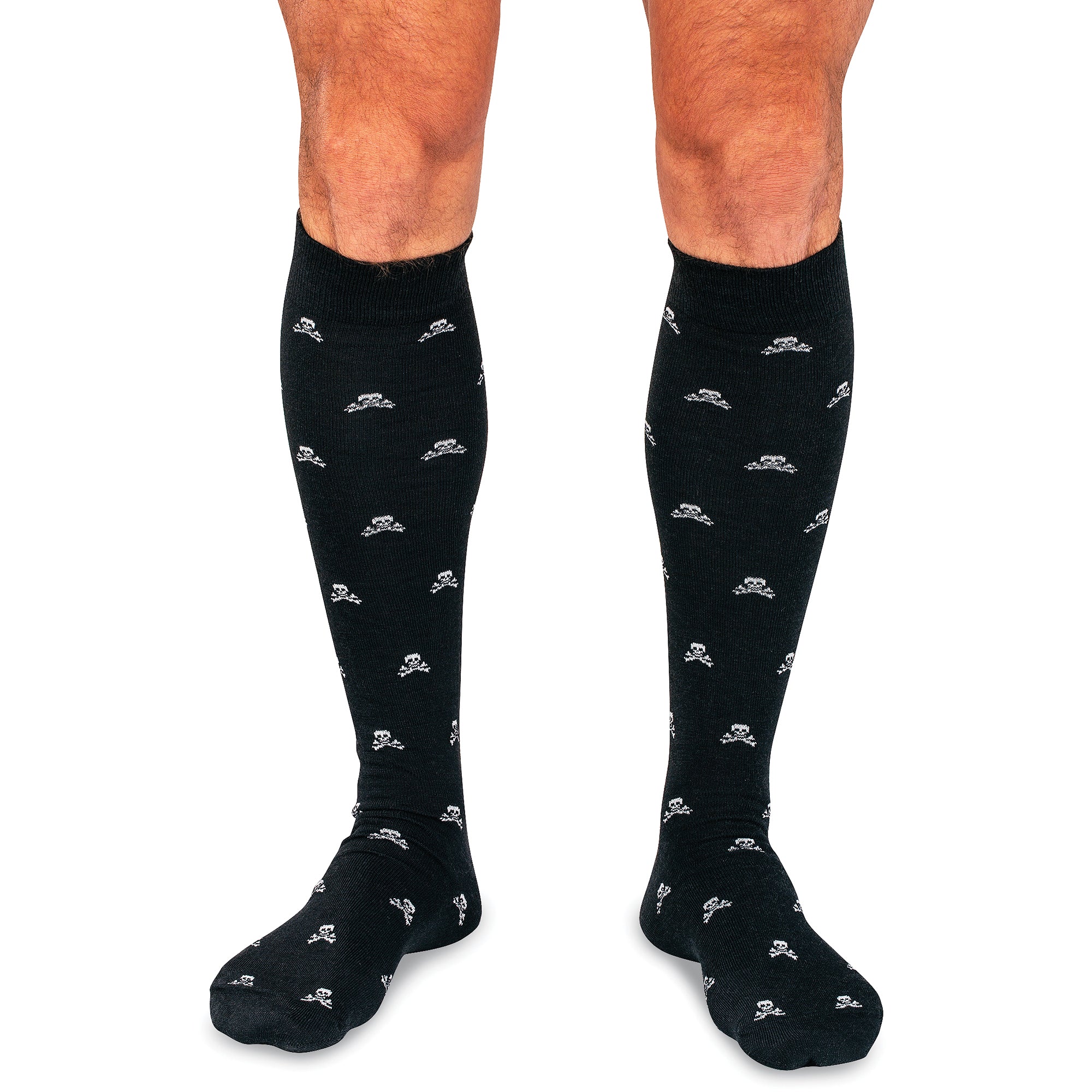 Jolly Roger on Black Merino Wool Over the Calf Dress Socks