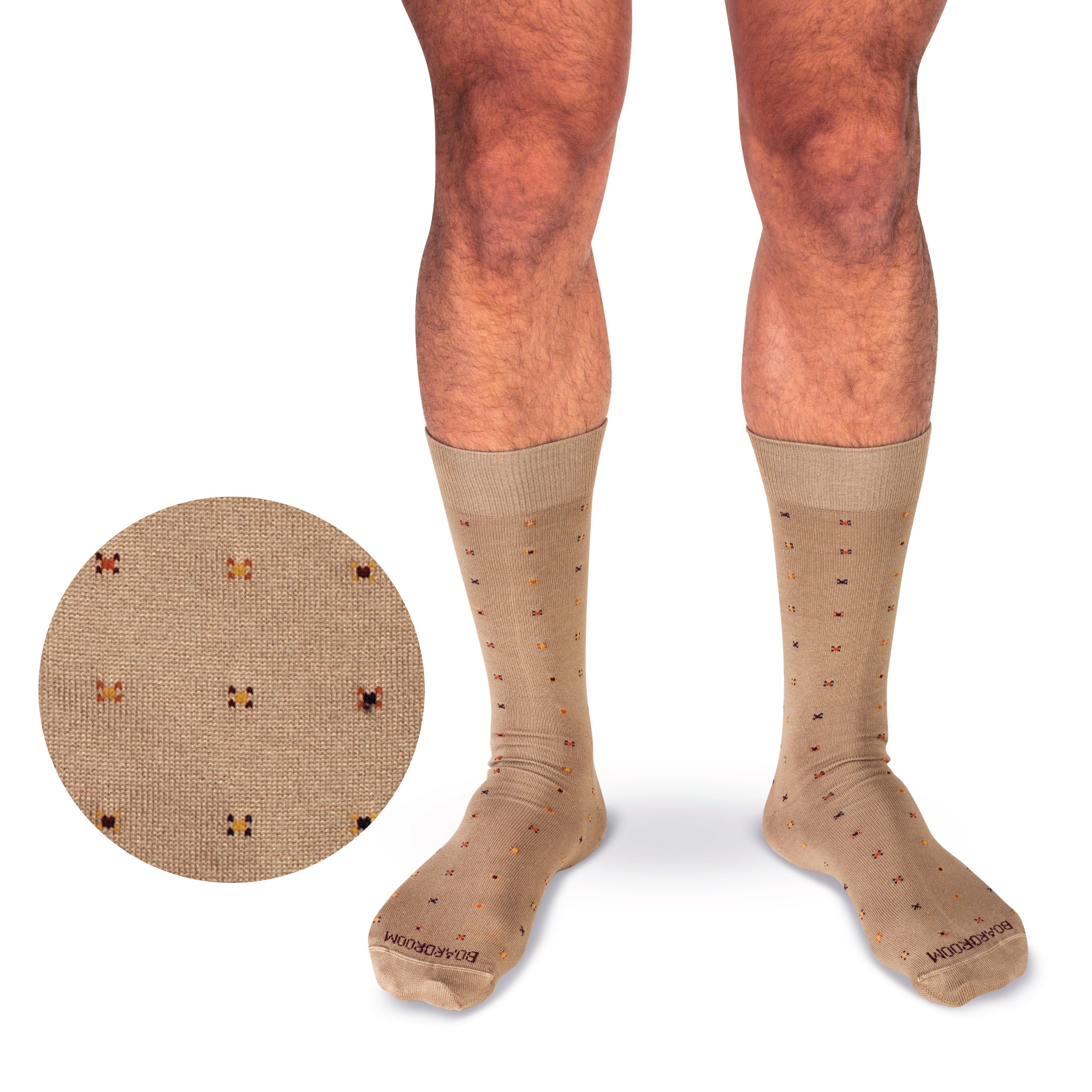 Khaki Geometric Cotton Mid-Calf Dress Socks