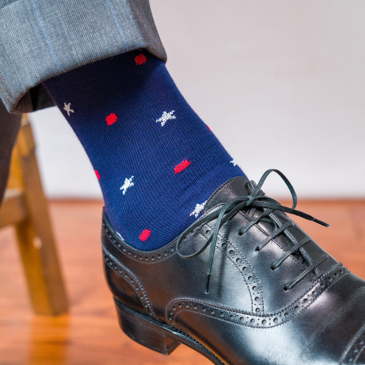 Patriotic Men’s Dress Socks | Made in USA from Imported Yarn | Navy Cotton, Mid-Calf, Size 8-12