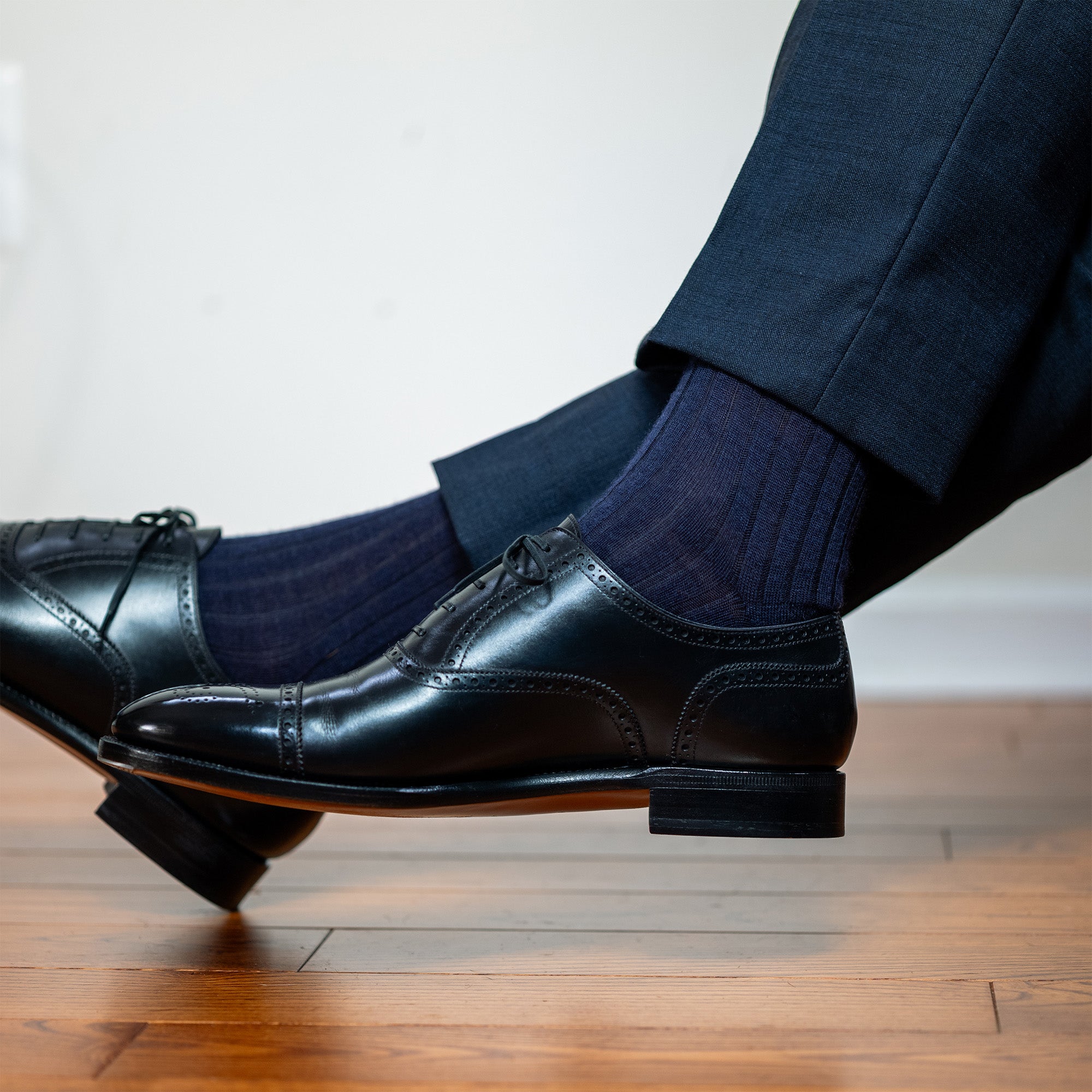 Navy Merino Wool Mid Calf Dress Socks