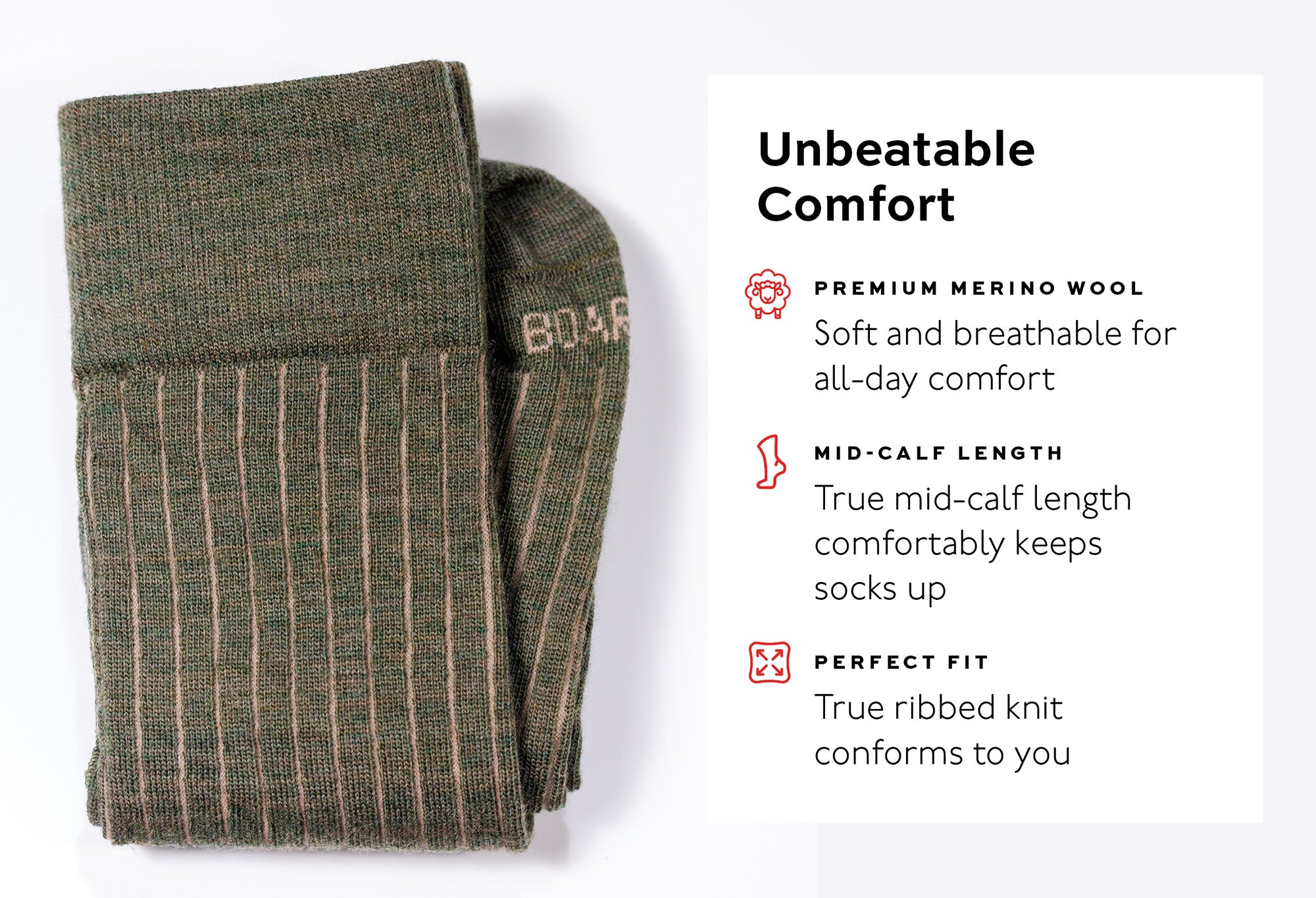 Olive and Tan Shadow Stripe Merino Wool Mid-Calf Dress Socks