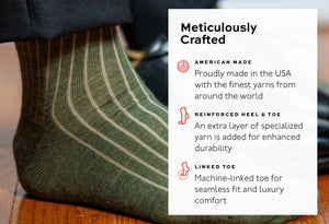 olive merino wool shadow stripe dress socks infographic